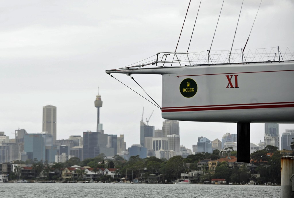 17/12/12, Sydney, Australia, Wild Oats XI revealing speed enhancing underwater modifications at Woolwich Dock © Peter Blakeman